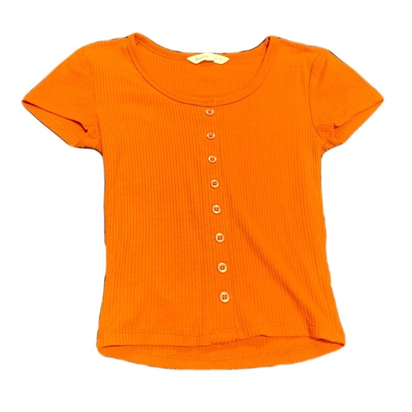💛 Bluenotes Ribbed Button-Front Top - Orange - Size XS - Picture 1 of 7